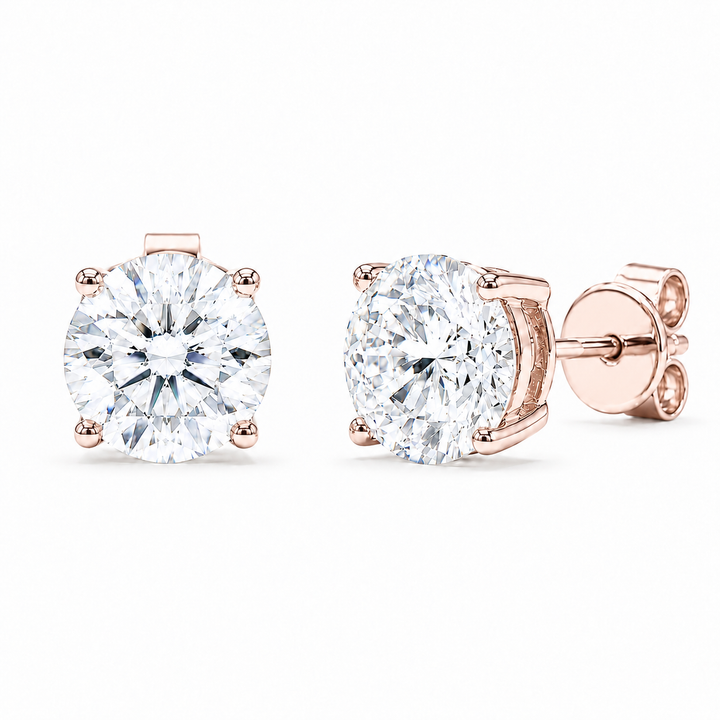 Classic Four-Prong Lab Diamond Stud Earrings in 14K Rose Gold