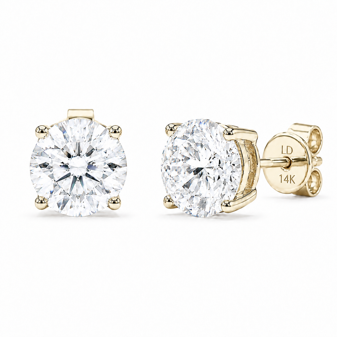 Classic Four-Prong Lab Diamond Stud Earrings in 14K Yellow Gold