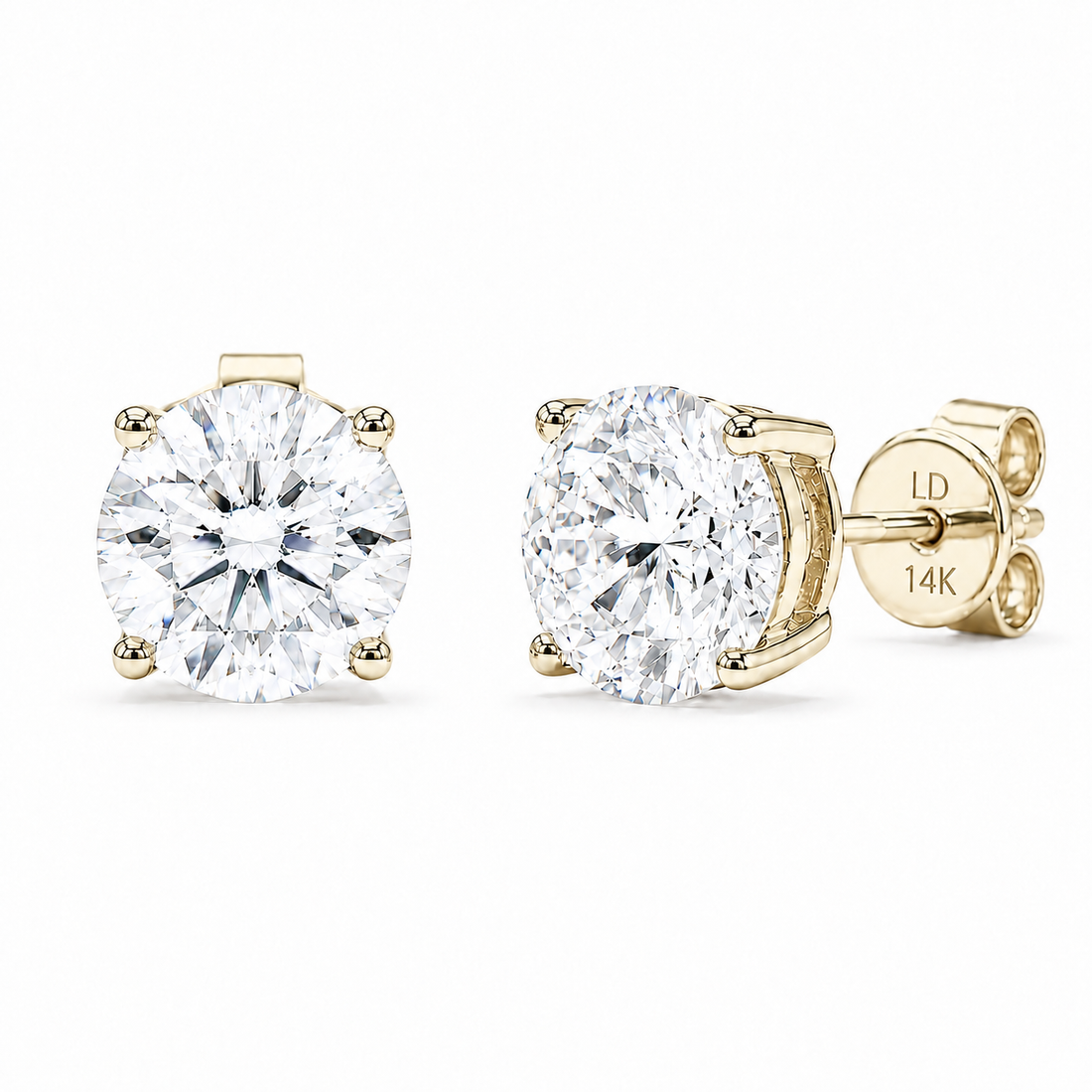 Classic Four-Prong Lab Diamond Stud Earrings in 14K Yellow Gold