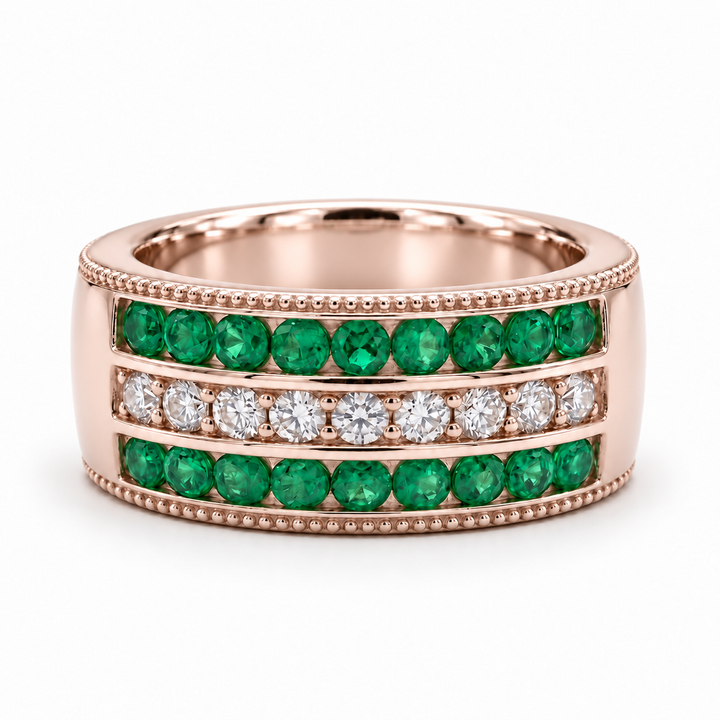 Colombian Emerald & Diamond Eternity Vintage Band (6.5mm) in rose gold