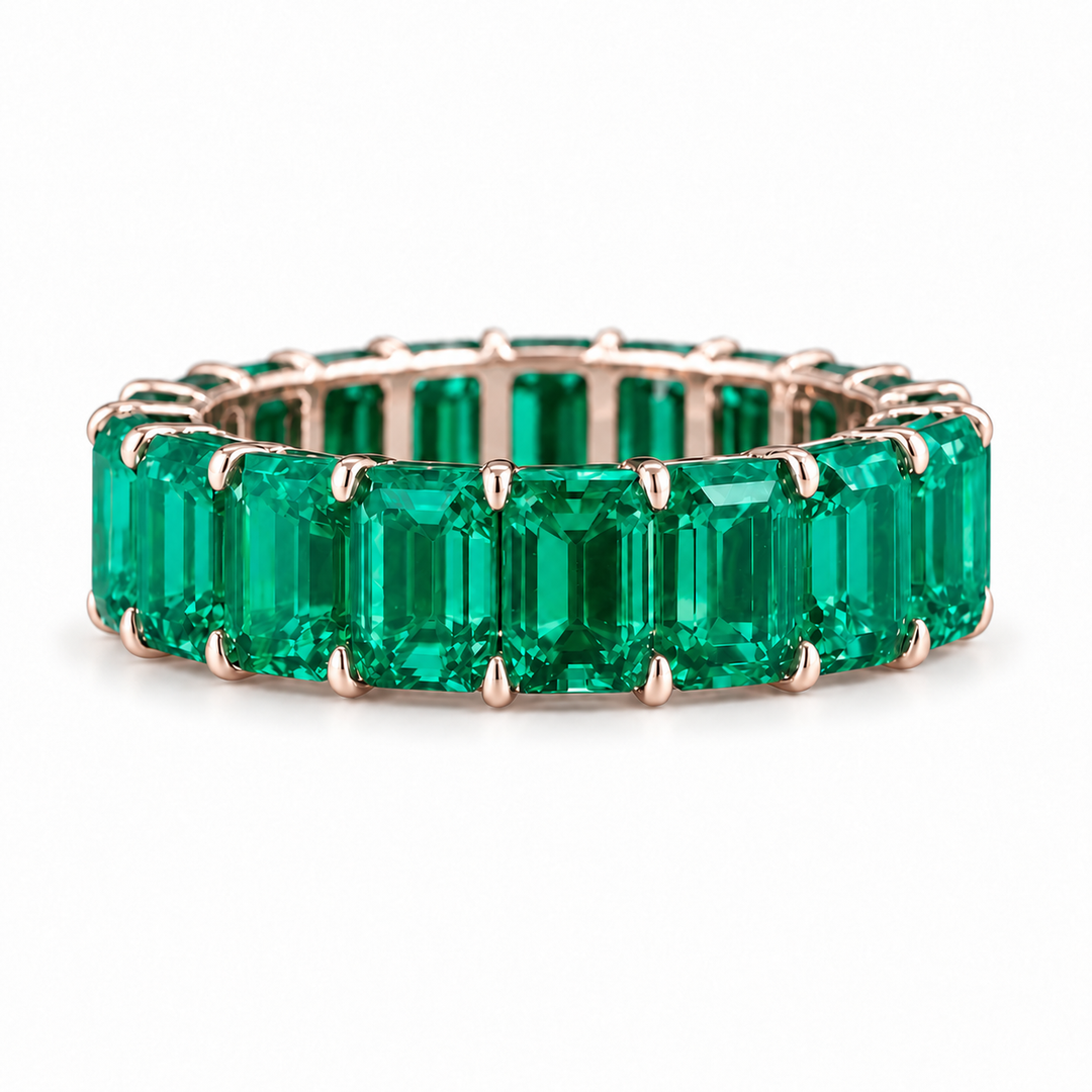 Colombian Emerald Eternity Band (6mm, 8.8ctw) in rose gold
