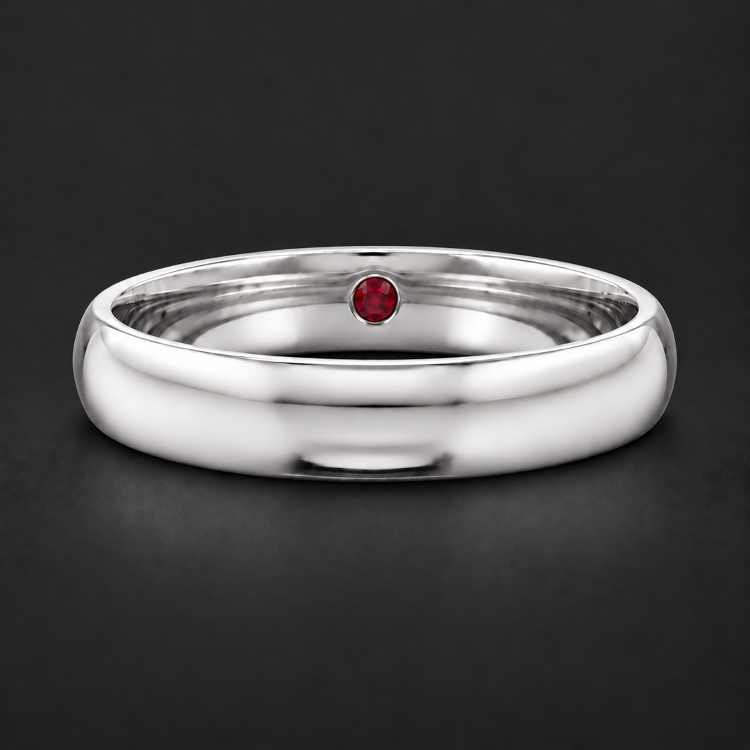 Custom Birthstone Inlay Band Ring – 3.5mm High Polish in white gold