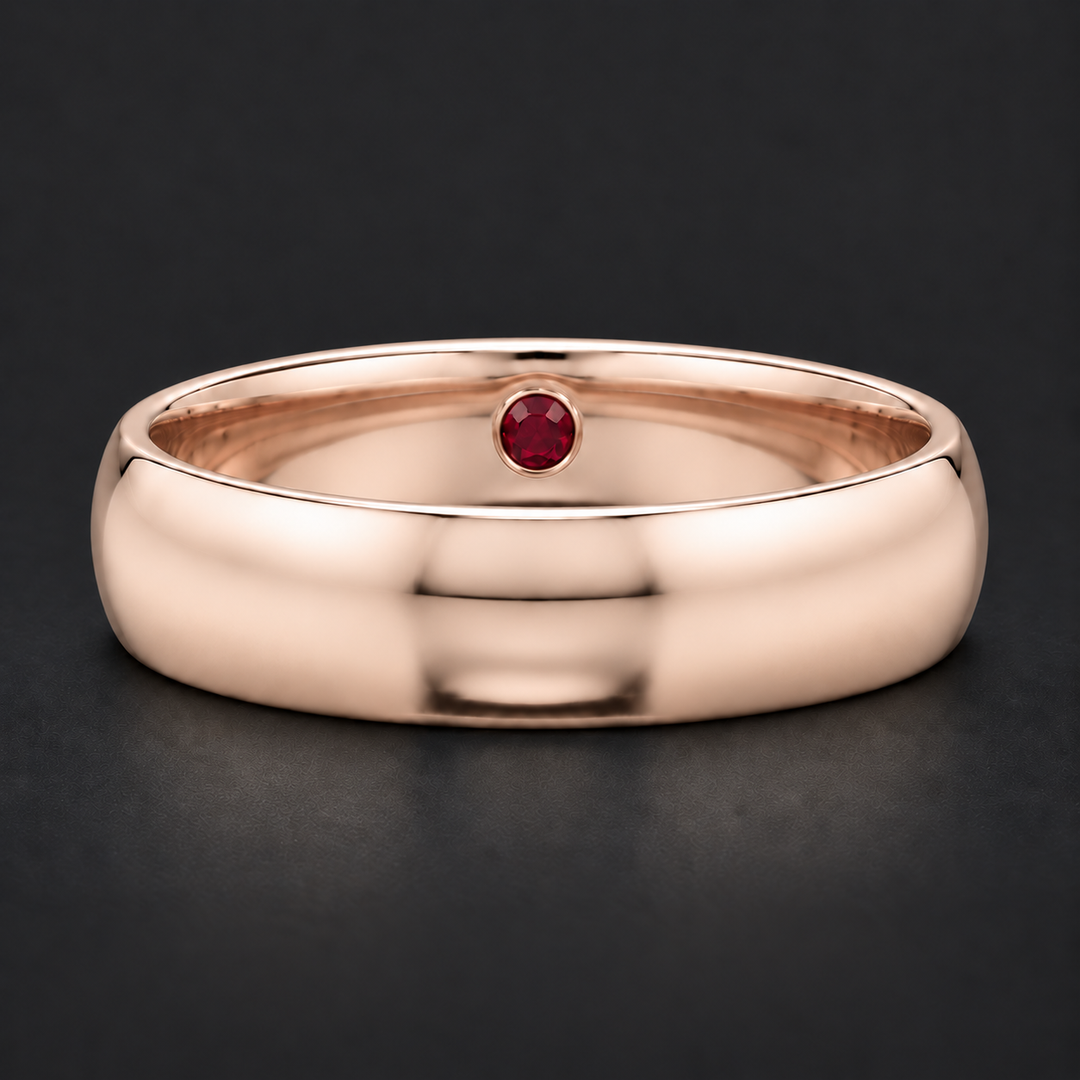 Custom Birthstone Inlay Band Ring – 5mm High Polish in rose gold