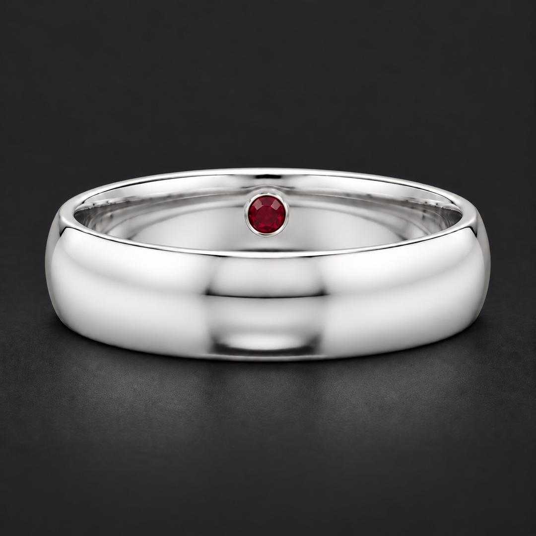 Custom Birthstone Inlay Band Ring – 5mm High Polish in white gold