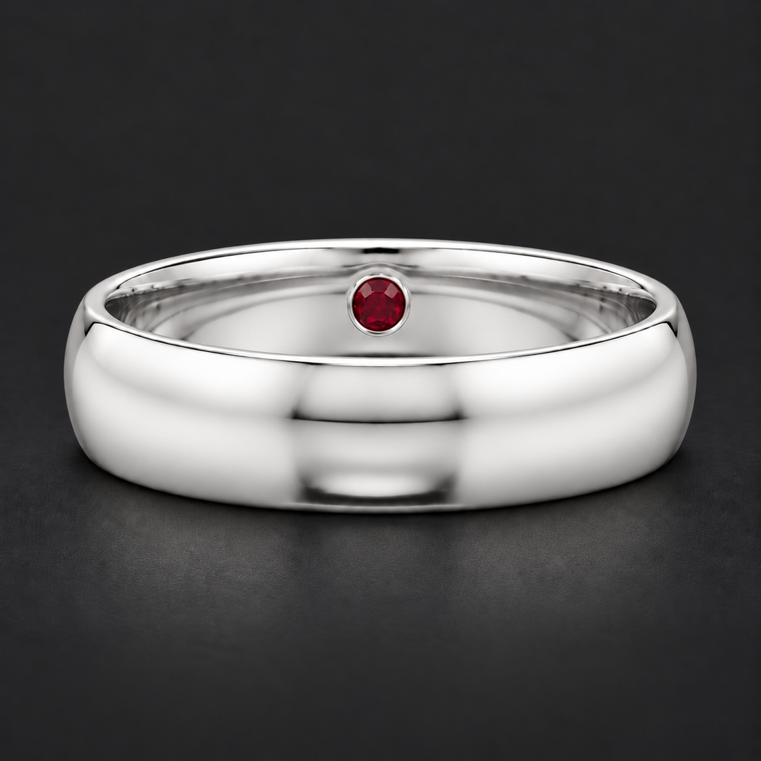 Custom Birthstone Inlay Band Ring – 5mm High Polish in white gold