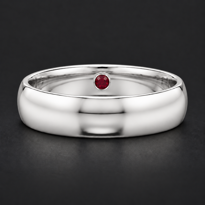 Custom Birthstone Inlay Band Ring – 5mm High Polish in white gold