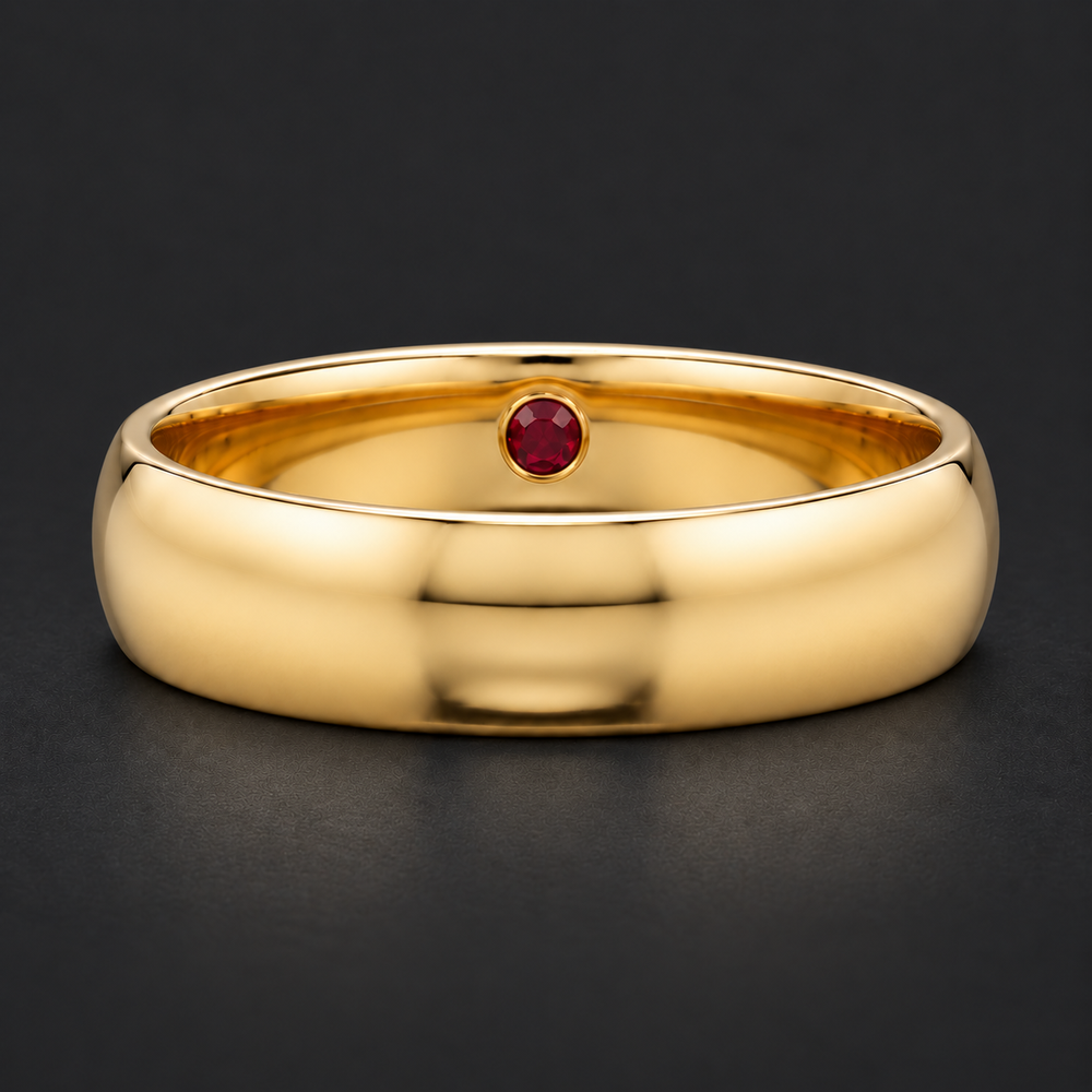 Custom Birthstone Inlay Band Ring – 5mm High Polish in yellow gold