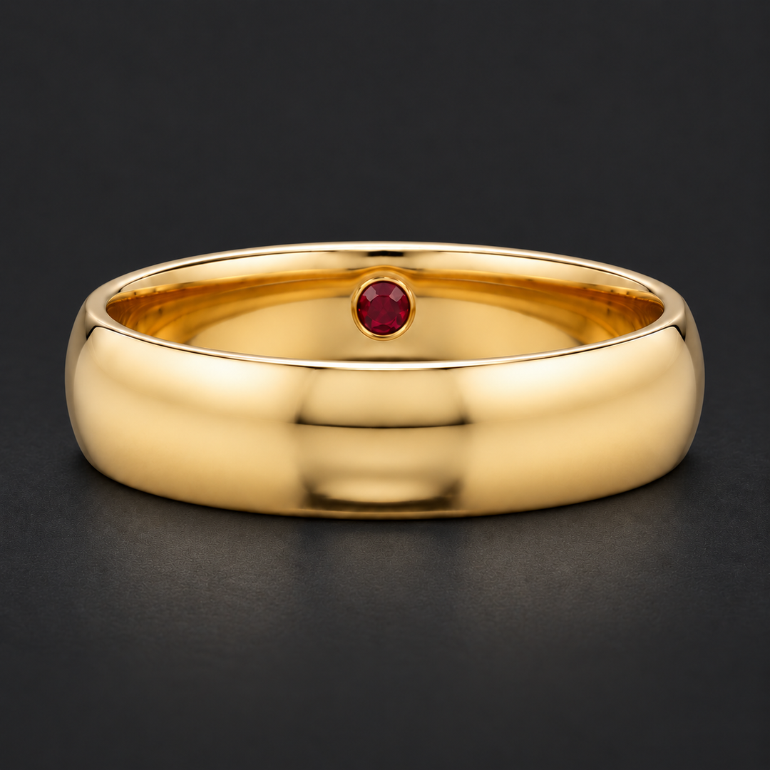 Custom Birthstone Inlay Band Ring – 5mm High Polish in yellow gold