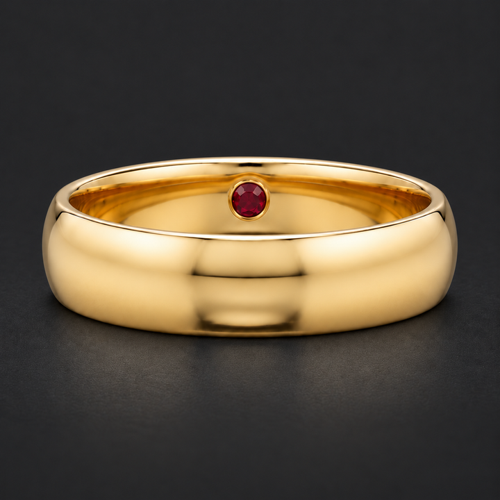 Custom Birthstone Inlay Band Ring – 5mm High Polish in yellow gold