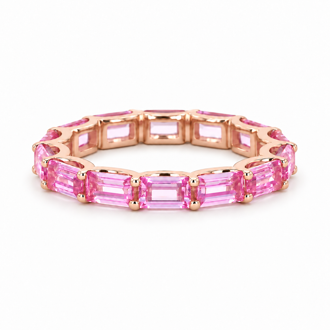 East-West Emerald-Cut Pink Sapphire Eternity Band (2.5x5mm, 3.50ctw) in rose gold