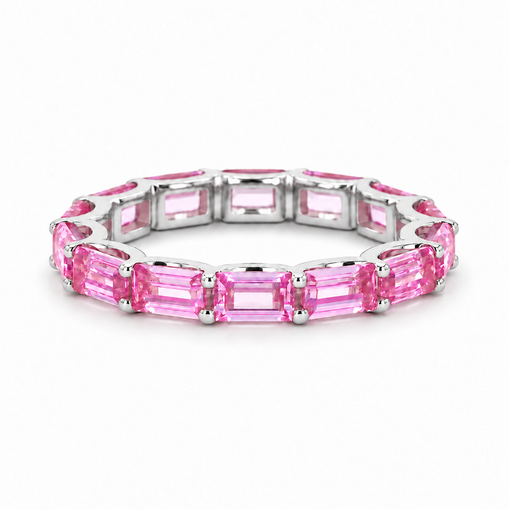 East-West Emerald-Cut Pink Sapphire Eternity Band (2.5x5mm, 3.50ctw) in white gold