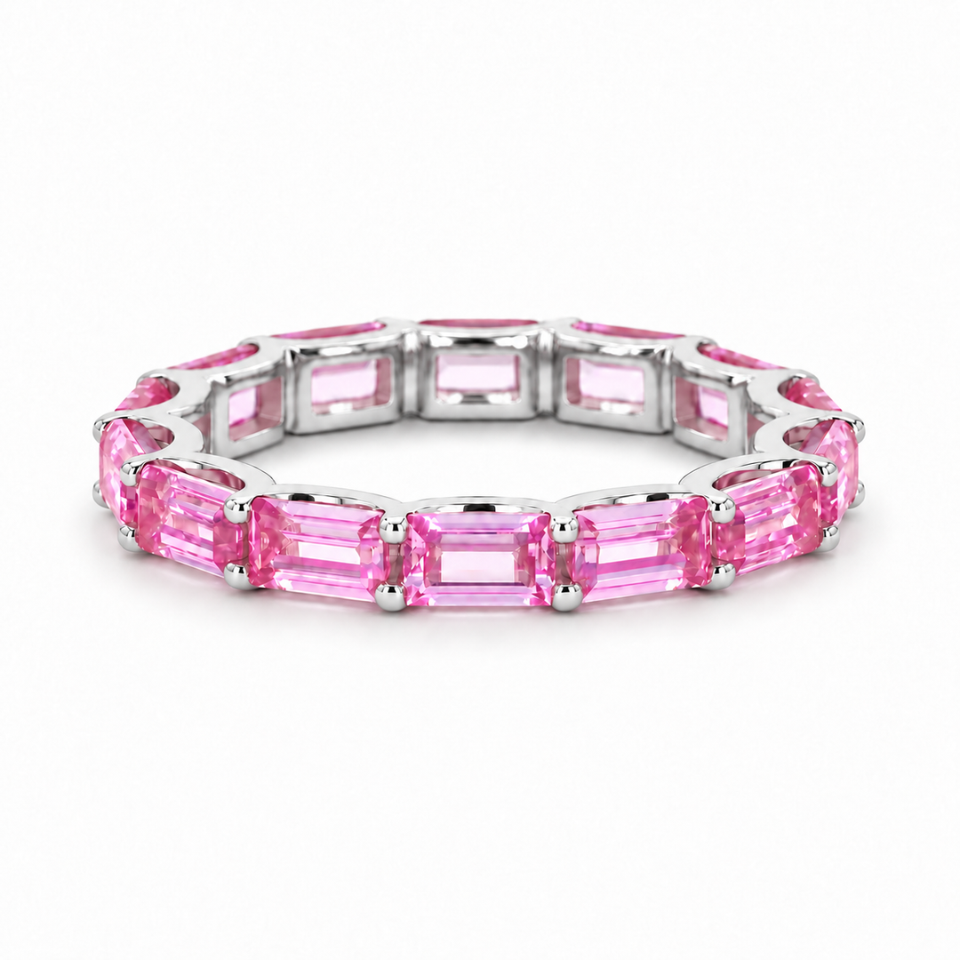 East-West Emerald-Cut Pink Sapphire Eternity Band (2.5x5mm, 3.50ctw) in white gold