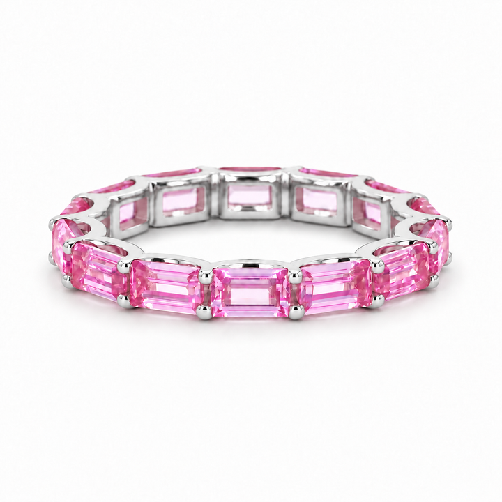 East-West Emerald-Cut Pink Sapphire Eternity Band (2.5x5mm, 3.50ctw) in white gold