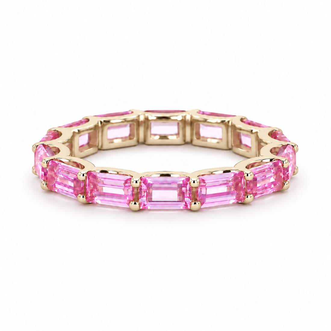 East-West Emerald-Cut Pink Sapphire Eternity Band (2.5x5mm, 3.50ctw) in yellow gold
