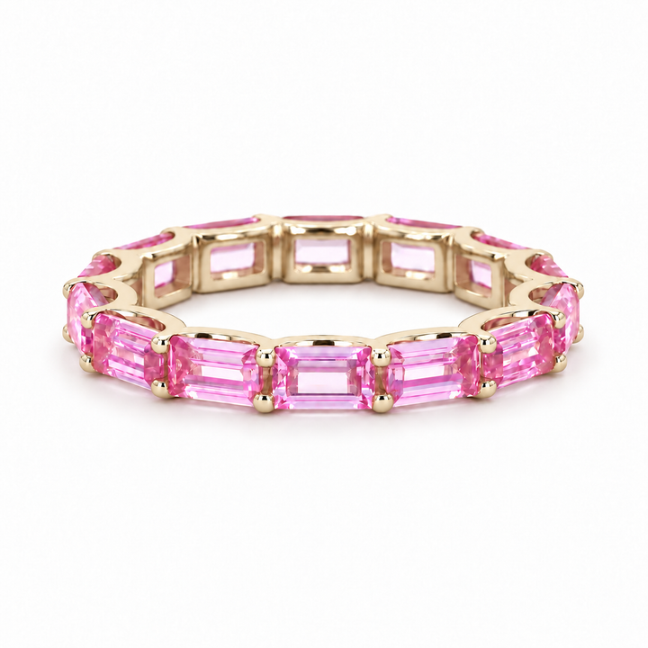 East-West Emerald-Cut Pink Sapphire Eternity Band (2.5x5mm, 3.50ctw) in yellow gold
