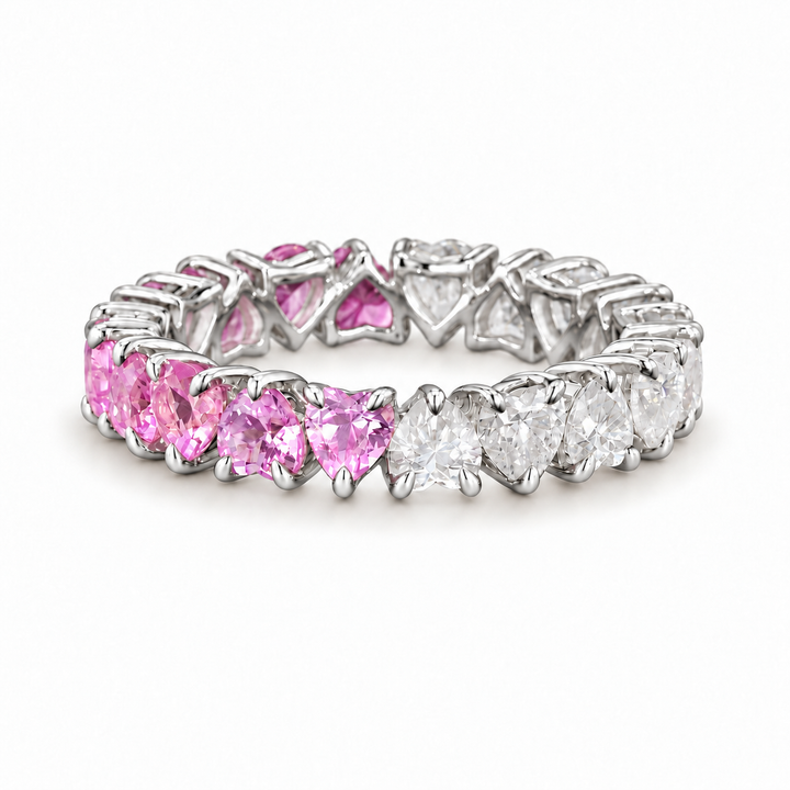 Heart Sakura Pink Sapphire & Diamond Eternity Band (3.5mm, 4.40ctw) in white gold