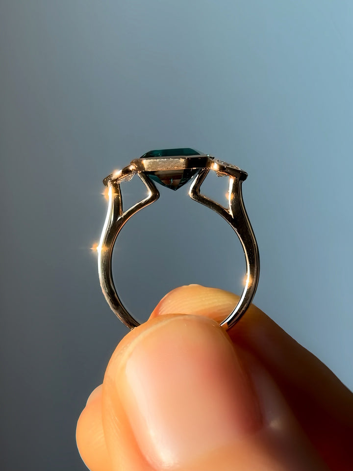 8x8mm, 2.00ct Asscher Lab-Grown Colombian Emerald Three-Stone Ring, "The Vault"