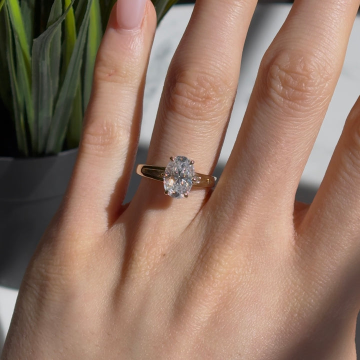 Customized™ 2.50ct Oval Lab-Grown Diamond Ring with Valley-Cathedral Bridge in Yellow Gold