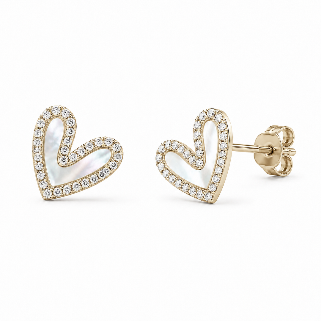 Amora Mother-of-Pearl Heart Earrings in 14K Yellow Gold
