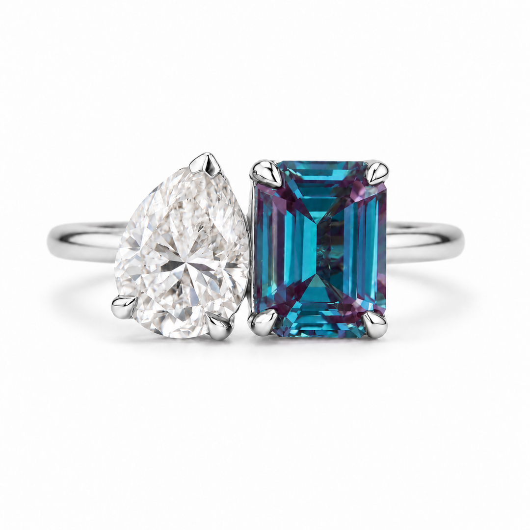 The Elysia — Alexandrite & Diamond Toi et Moi Ring in white gold