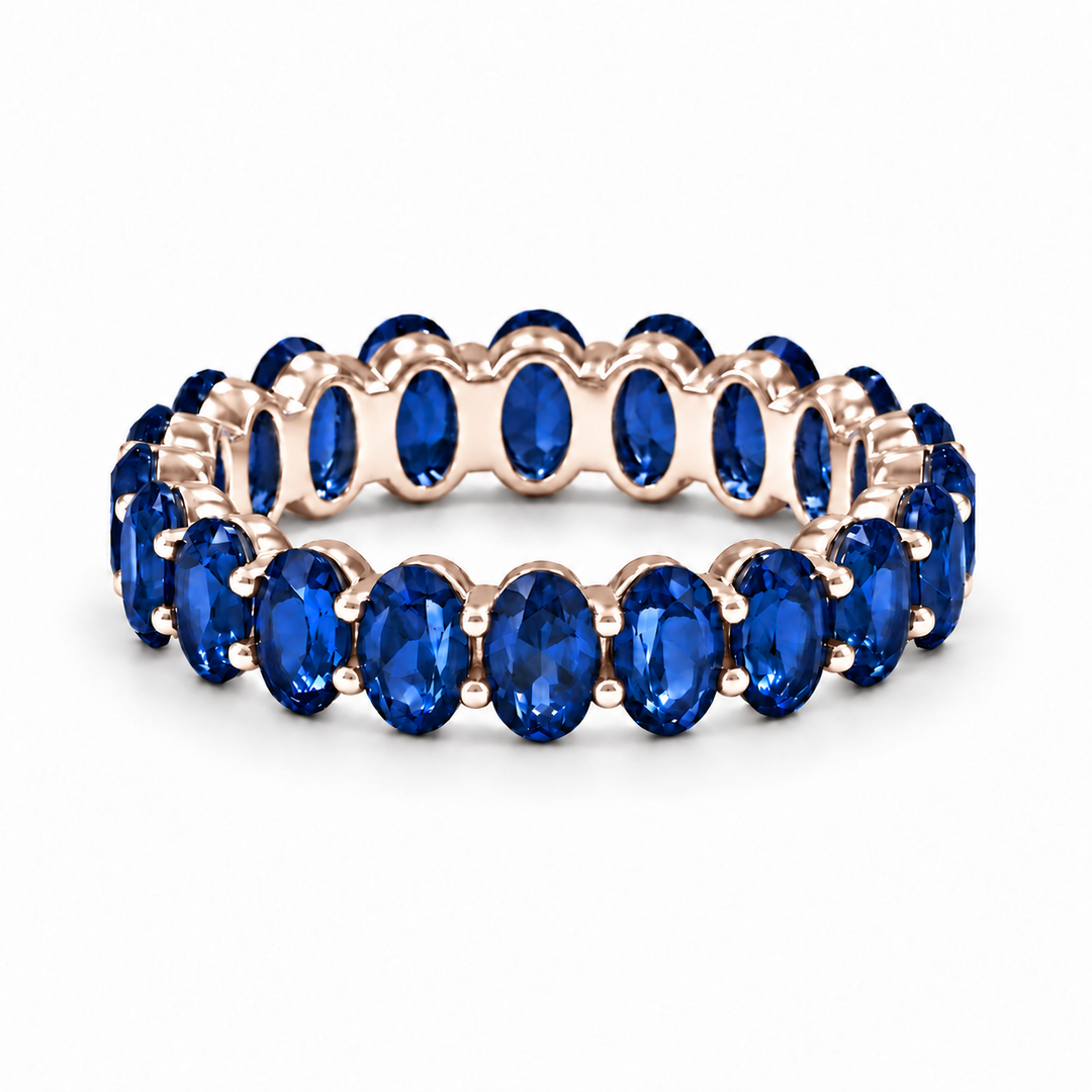 Oval Blue Sapphire Eternity Band (5mm, 5.04ctw) in rose gold