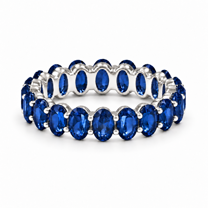 Oval Blue Sapphire Eternity Band (5mm, 5.04ctw) in white gold