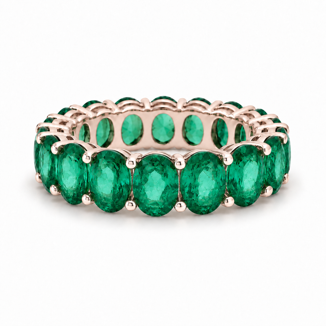 Oval Zambian Emerald Eternity Band Ring (5mm, 4.00ctw) in rose gold