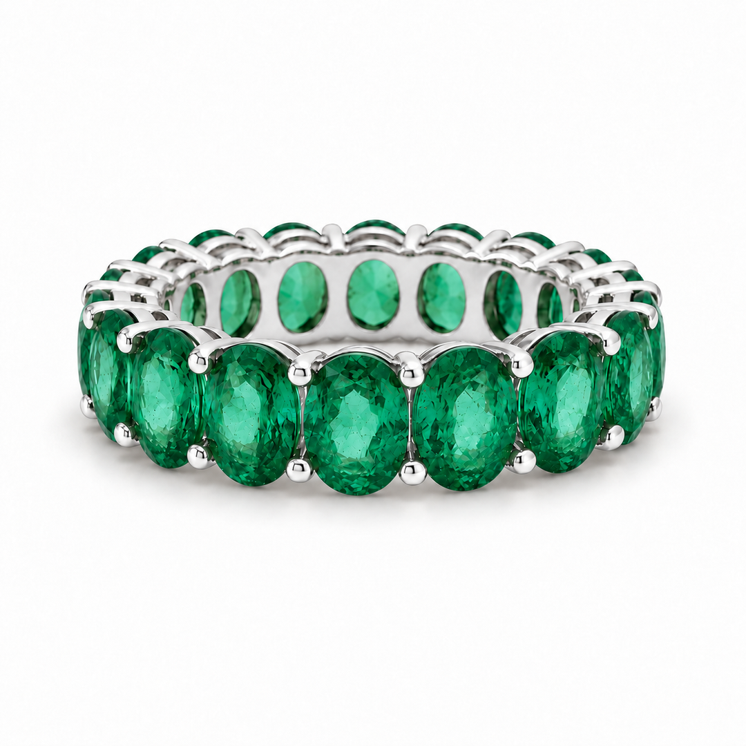 Oval Zambian Emerald Eternity Band Ring (5mm, 4.00ctw) in white gold