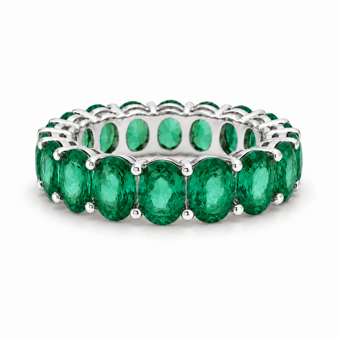 Oval Zambian Emerald Eternity Band Ring (5mm, 4.00ctw) in white gold