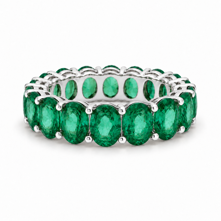 Oval Zambian Emerald Eternity Band Ring (5mm, 4.00ctw) in white gold