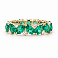 Pear Colombian Emerald & Round Diamond Eternity Band (3.5mm, 1.78ctw)