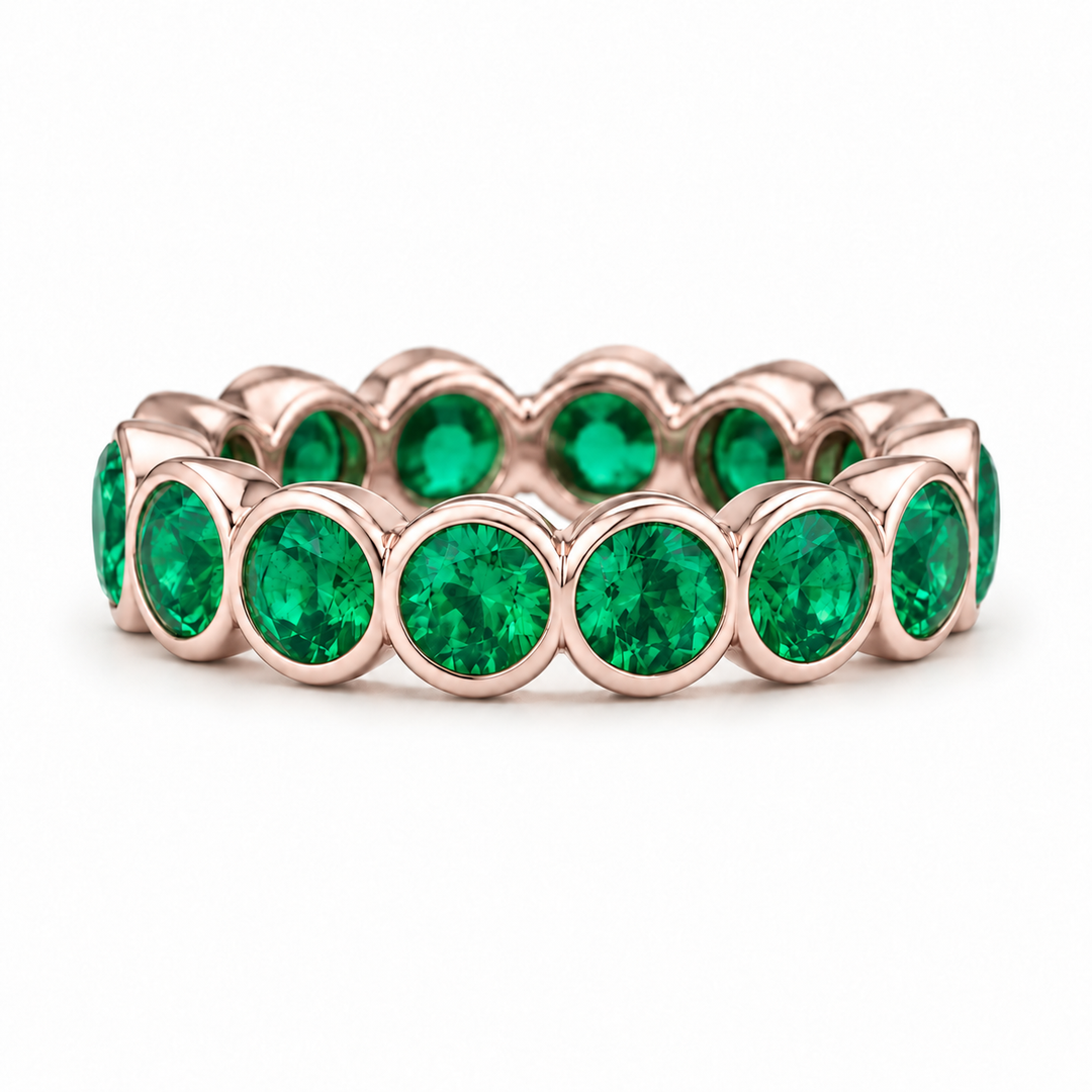 Round Colombian Emerald Bezel-Set Eternity Band (3.2mm, 1.50ctw) in rose gold