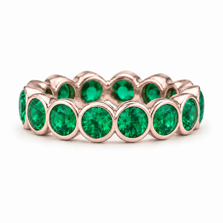 Round Colombian Emerald Bezel-Set Eternity Band (3.2mm, 1.50ctw) in rose gold