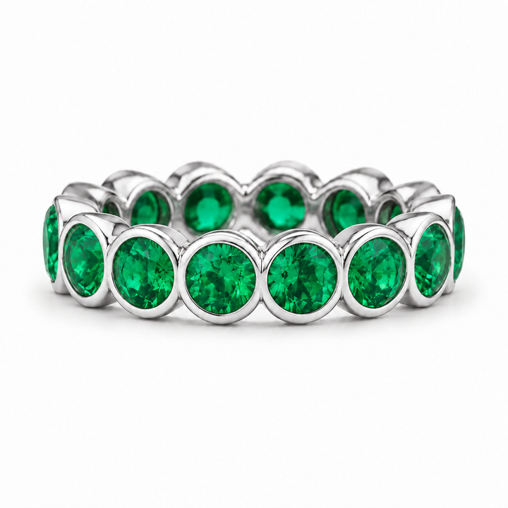 Round Colombian Emerald Bezel-Set Eternity Band (3.2mm, 1.50ctw) in white gold