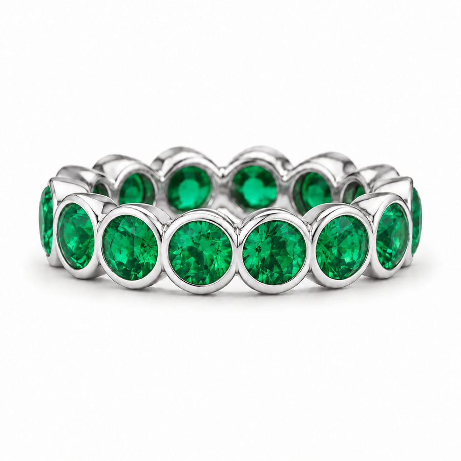 Round Colombian Emerald Bezel-Set Eternity Band (3.2mm, 1.50ctw)