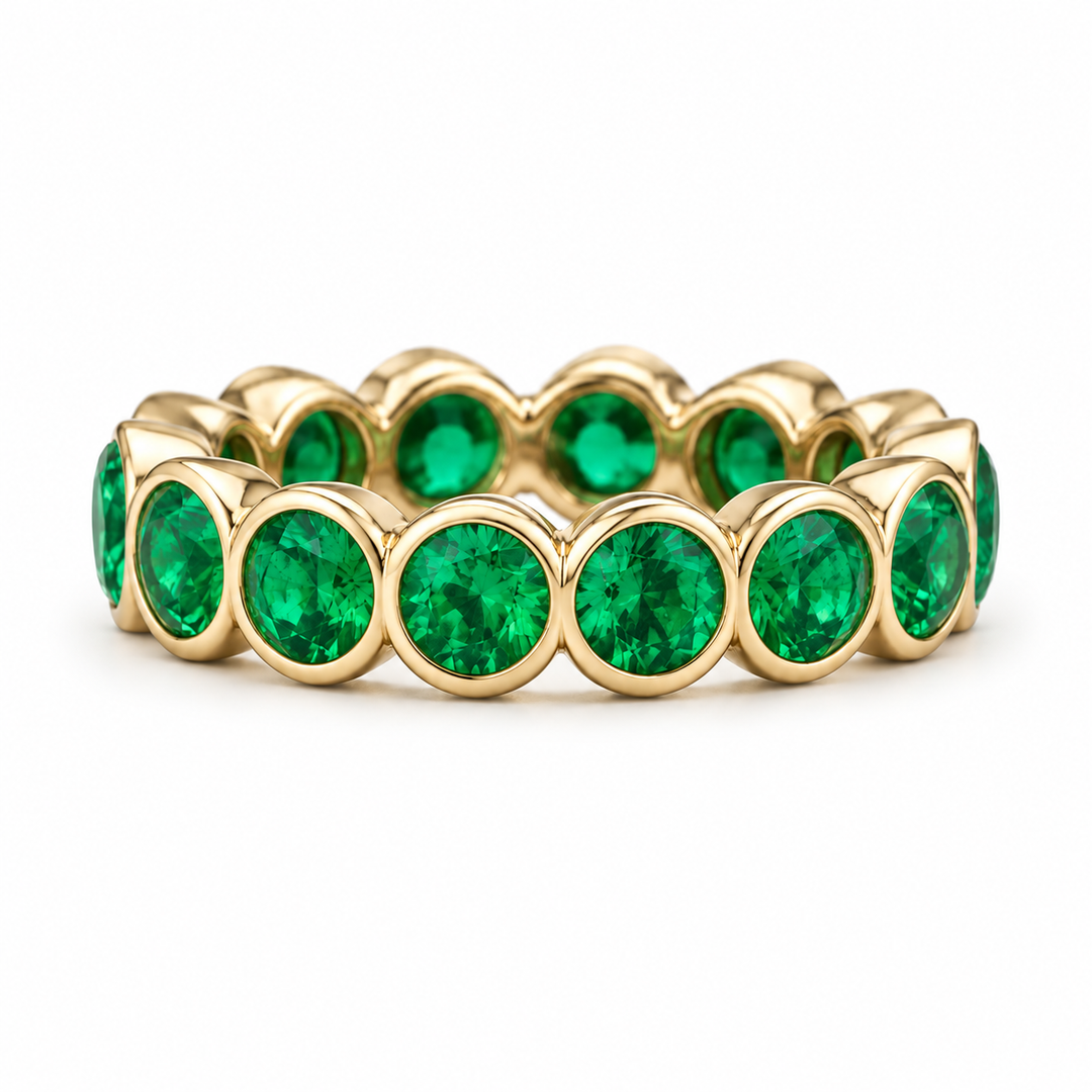 Round Colombian Emerald Bezel-Set Eternity Band (3.2mm, 1.50ctw) in yellow gold