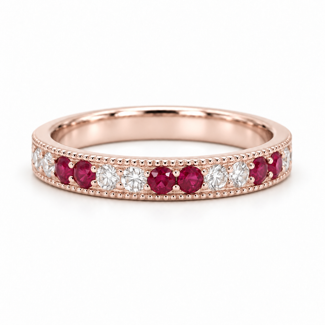 Ruby & Diamond Eternity Vintage Band (2.5mm, 1.25ctw) in rose gold