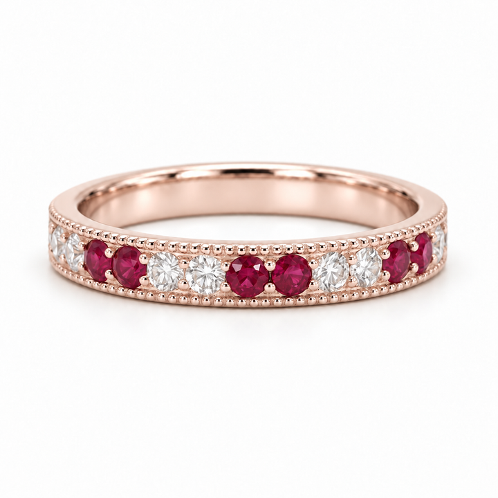 Ruby & Diamond Eternity Vintage Band (2.5mm, 1.25ctw) in rose gold