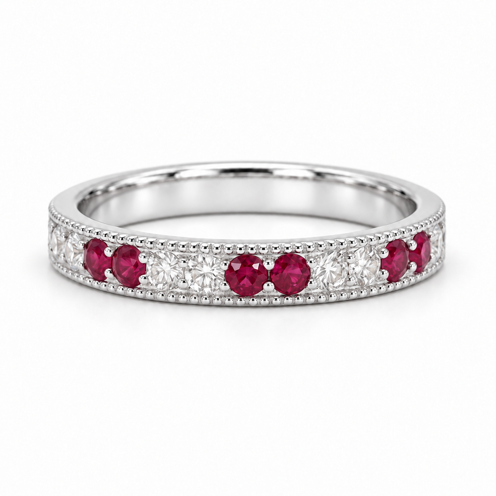 Ruby & Diamond Eternity Vintage Band (2.5mm, 1.25ctw) in white gold