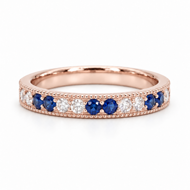 Sapphire & Diamond Eternity Vintage Band (2.5mm, 1.25ctw) in rose gold