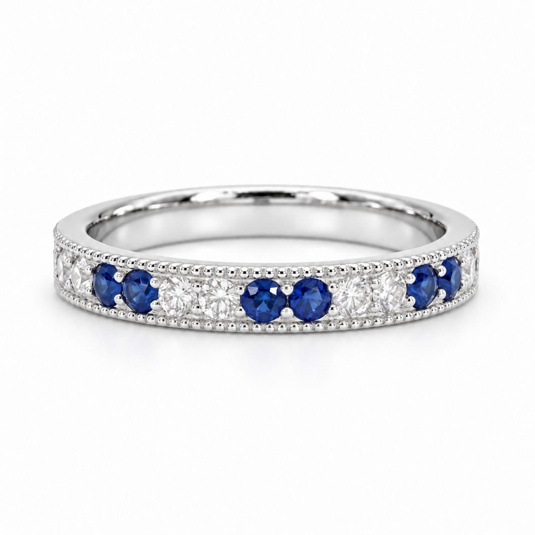 Sapphire & Diamond Eternity Vintage Band (2.5mm, 1.25ctw) in white gold