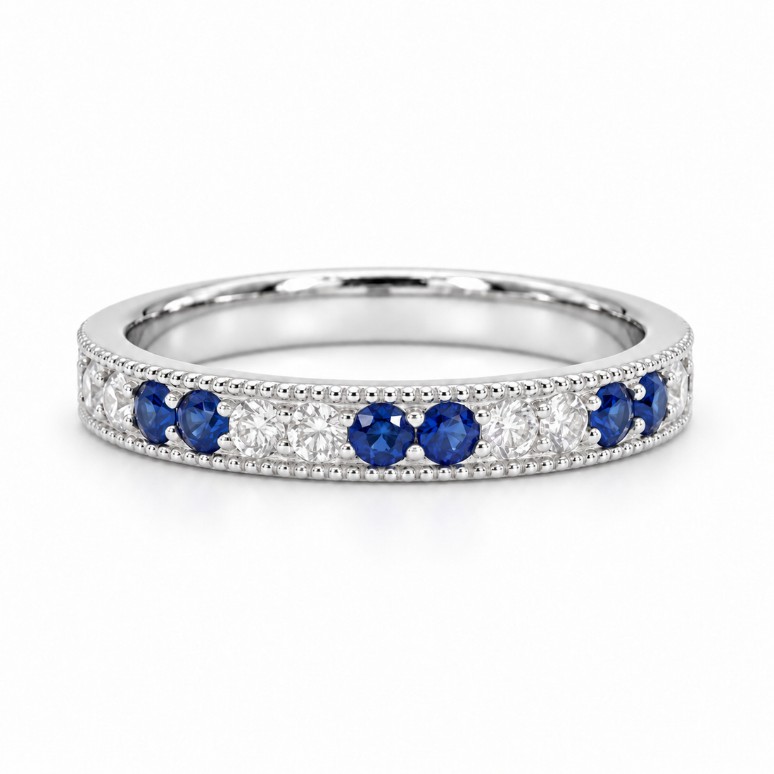 Sapphire & Diamond Eternity Vintage Band (2.5mm, 1.25ctw) in white gold