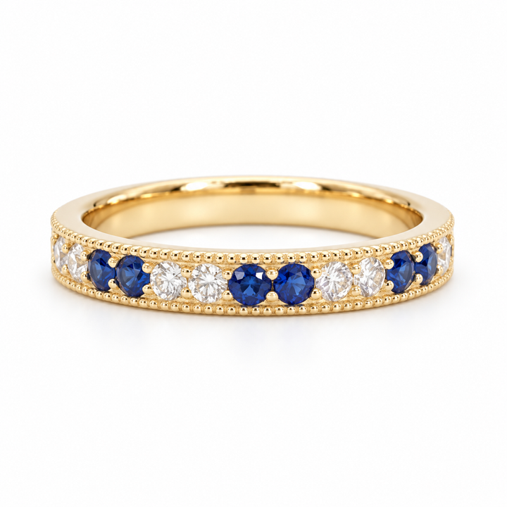 Sapphire & Diamond Eternity Vintage Band (2.5mm, 1.25ctw) in yellow gold