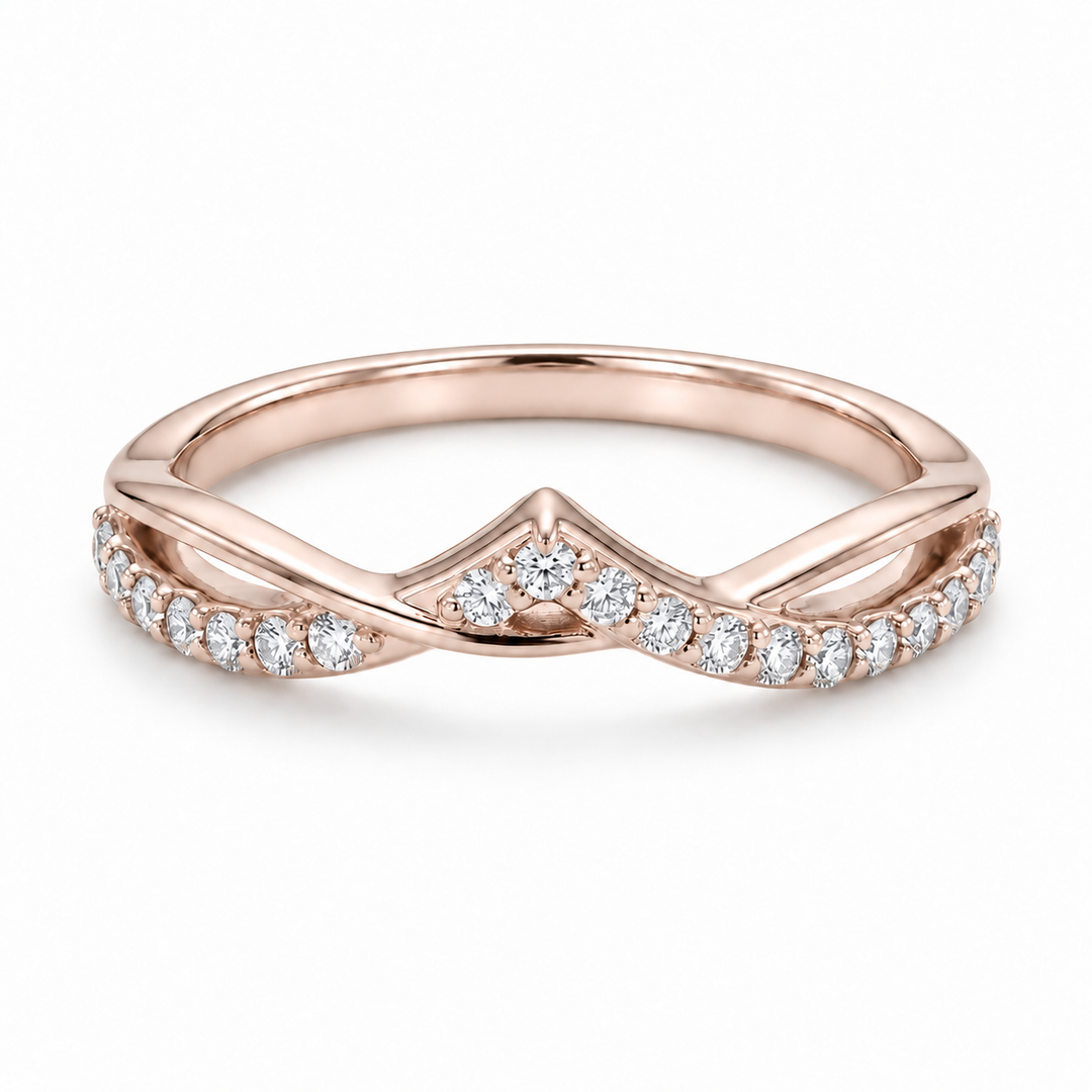The Chevron Twist — 1.5mm Diamond Wedding Band (0.25ctw) in rose gold