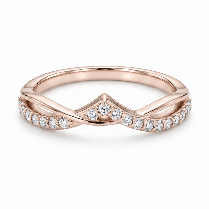 The Chevron Twist — 1.5mm Diamond Wedding Band (0.25ctw) in rose gold