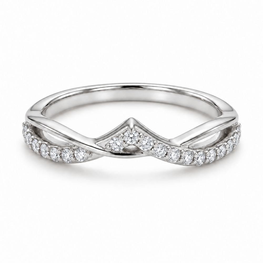 The Chevron Twist — 1.5mm Diamond Wedding Band (0.25ctw) in white gold