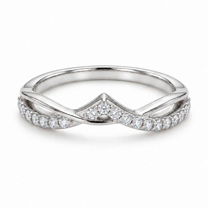 The Chevron Twist — 1.5mm Diamond Wedding Band (0.25ctw) in white gold