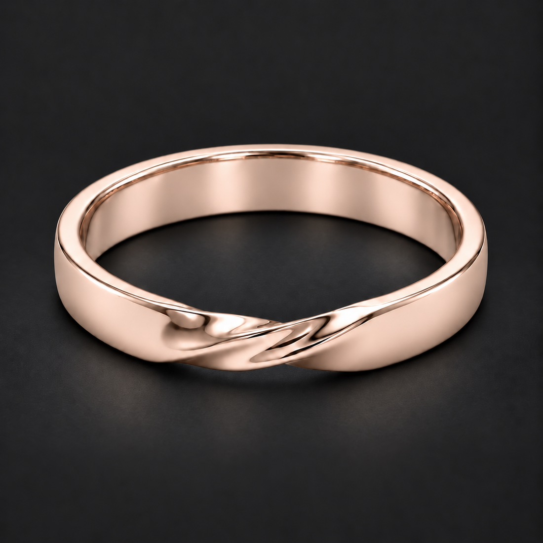 The Chevron Twist — 3mm Solid Gold Wedding Band in rose gold