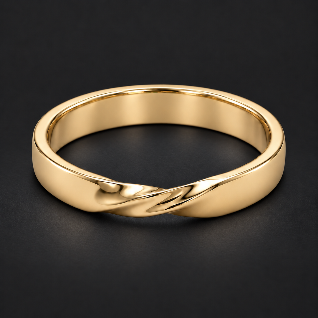 The Chevron Twist — 3mm Solid Gold Wedding Band in yellow gold