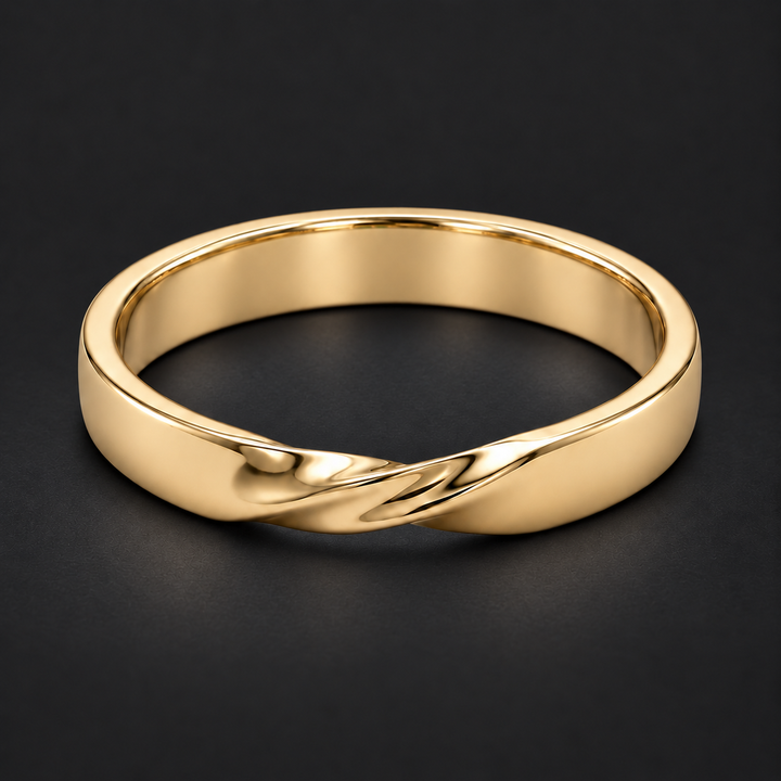 The Chevron Twist — 3mm Solid Gold Wedding Band in yellow gold